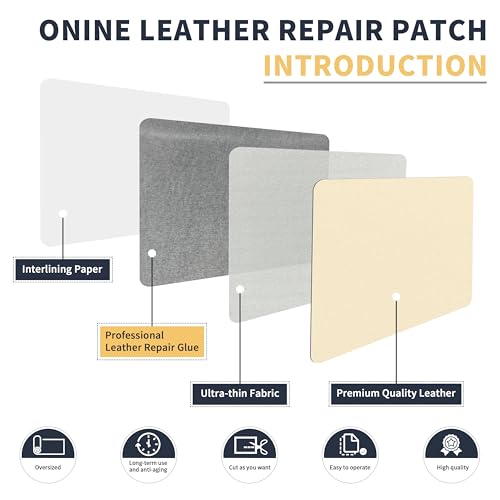 ONine Leather Repair Tape,Self Adhesive Leather Repair Patch,Leather Patches for Furniture,Sofa,Car Seats,Office Chair. Vinyl Repair Kit 8x48in(White Khaki) - color: White Khaki, size: 8 x 48 inches