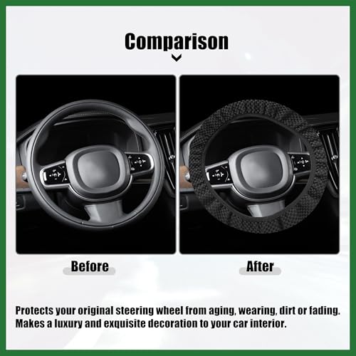 Motoforti Steering Wheel Cover Universal Elastic Stretch Antislip Breathable Microfiber Ice Silk Interior Trim Wheel Protector for Car Truck SUV Black Long-Lasting