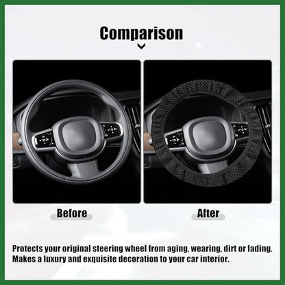 Motoforti Steering Wheel Cover Universal Elastic Stretch Antislip Breathable Microfiber Ice Silk Interior Trim Wheel Protector for Car Truck SUV Black Long-Lasting