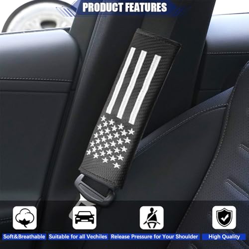 JDDRY 2PC Car Seat Belt Covers Pads,Seatbelt Strap Cover,Seat Belt Shoulder Strap Pads,Carbon Fiber Leather Car Interior Accessories(2Pack,Black-USA Flag)