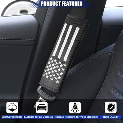 JDDRY 2PC Car Seat Belt Covers Pads,Seatbelt Strap Cover,Seat Belt Shoulder Strap Pads,Carbon Fiber Leather Car Interior Accessories(2Pack,Black-USA Flag)