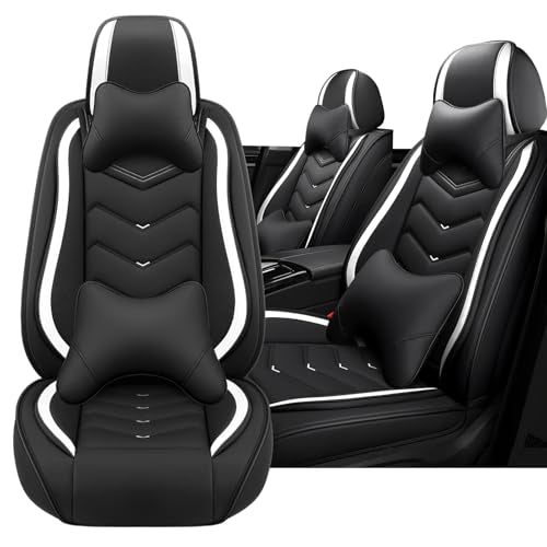 Car Seat Cover for KIA Soul 2010-2025, Driver's Seat Covers,Non-Slip Waterproof seat Cover,Wear-Resistant Nappa Leather car seat Covers. (Luxury 2 Seats/Black White) - color: Black White, size: Luxury 2 Seats
