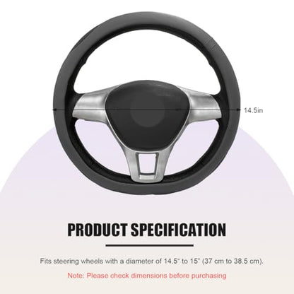 Car Steering Wheel Cover, Leather Breathable Ice Silk Auto Wheel Wrap with Anti-Slip Lining, Scratch-Resistant Elastic Protector Fit for 14.5-15 Inch Steering Wheels (Gray) - color: Gray