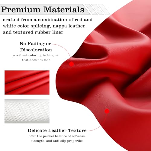 Car Leather Steering Wheel Cover - Panapi Material, Universal 14.5-15 Inch Leather Anti-Slip Breathable Auto Steering Wheel Covers for Men Women (Nappa Leather - Red & White) - color: Nappa Leather - Red & White