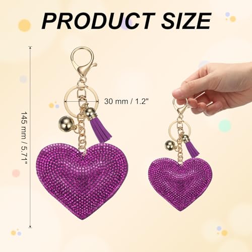 PATIKIL Rhinestone Keychains for Women, Cute Bling Heart Shape Purse Charm for Bag Handbags Car Keys - color: Gold-purple