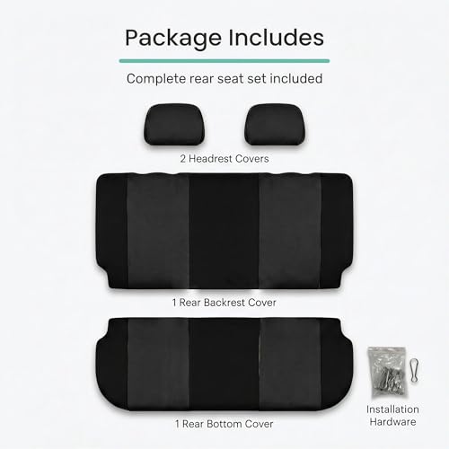 FH Group Rear Solid Bench Automotive Seat Cover | Universal Cloth Seating for SUV, Sedan, Van | Washable Car Seat Covers Interior Accessories - Black - color: Black