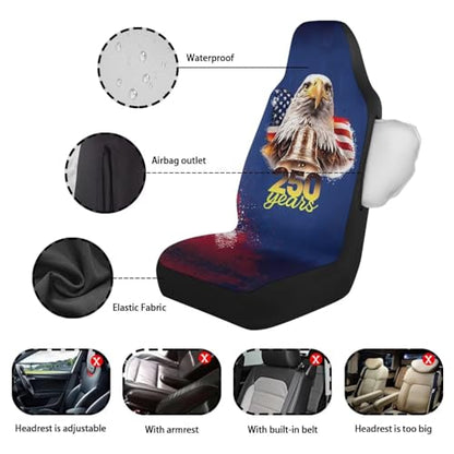 Eagle American Flag Print 2 Pcs Car Front Seat Cover, 250th Anniversary Non-Slip Car Front Seat Covers Airbag Compatible, Universal Fits Auto Interior Accessories for Most Cars SUV Truck - color: Blue - Eagle American Flag 250th Anniversary