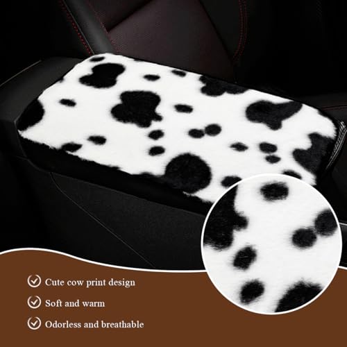 Cow Print Car Armrest Pad Cover, Cute Cow Print Anti-Slip Plush Arm Rest Box Protector for Winter Warm, Soft Fluffy Comfortable Grip Printed Center Console Mat for Women Girls - color: Armrest Pad Cover