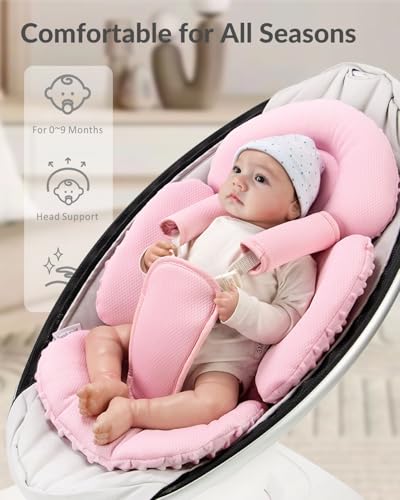Generic Infant Insert Compatible with Mamaroo Swing & Graco Swing and Infant Car Seat, Newborn Insert Baby Head Body Support, Reversible Design, Breathable Soft Fabric, 1Pcs - Dots, Pink - color: Dots, Pink