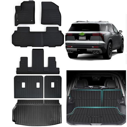 Floor Mats for 2024 2025 2026 Chevy Traverse & 2025-2026 Buick Enclave & 2024-2026 GMC Acadia 7 Seats-2 Row Bucket Seat, TPE All Weather Full Set Car Mats Accessories - size: 2024 Traverse 7 Seats-(Full Set)