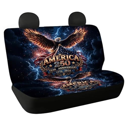 AFPANQZ American Eagle 250th Lightning Print Car Seat Covers 2 Pcs Back Seat Cushion Split Bench Covers, Universal Rear Seat Protector for SUV Trucks Sedan - color: American Eagle 250th Lightning