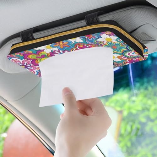 Cartoon Hippie Flower Car Visor Napkin Holder Mask Holder Car Sun Visor Napkin Holder Car Standard Tissue Holder - color: Cartoon Hippie Flower