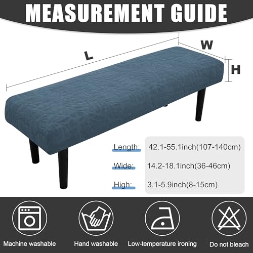 Stretch Bench Seat Cover, Reusable Slipcover for Dining Room & Bedroom, Removable Washable Rectangular Bench Covers, Elastic Fit for Home Furniture(Leaf Blue) - color: Leaf Blue