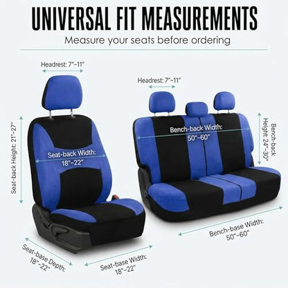 FH Group Full Set Cloth Car Seat Covers , Universal Fit Combo Set with Steering Wheel Cover and Seat Belt Pad for Cars, SUVs and Trucks, Blue - color: Blue/Black