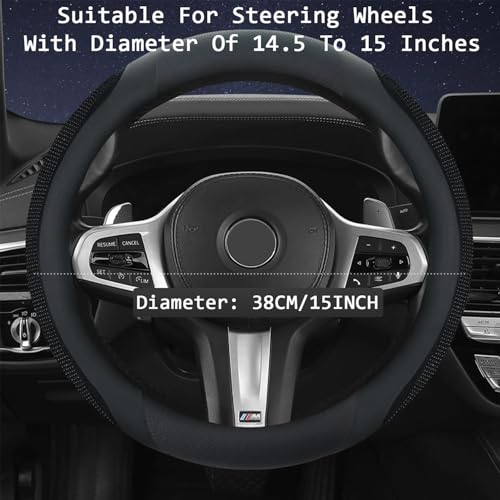 Bling Leather Steering Wheel Cover, Diamond Crystal Rhinestones Sparkly Steering Wheel Protector for Women Girls Soft Breathable Non-Slip Universal Fit 15" Car Accessories - Black - color: Black