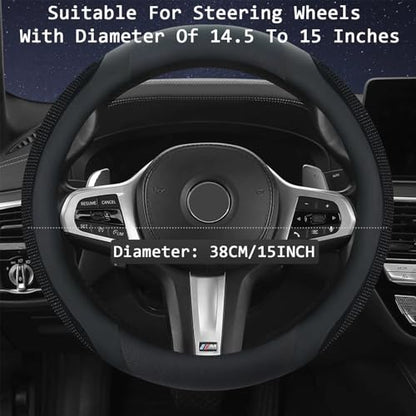 Bling Leather Steering Wheel Cover, Diamond Crystal Rhinestones Sparkly Steering Wheel Protector for Women Girls Soft Breathable Non-Slip Universal Fit 15" Car Accessories - Black - color: Black
