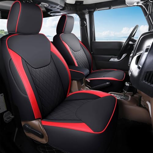 Coverado Seat Covers for Jeep Wrangler JK JL, Leather Red Seat Covers for Truck Automotive Seat Covers Custom Fit for 2007-2017 Jeep Wrangler 2-Door/4-Door（Front） - color: Red, size: Front-07-17 Wrangler Jk