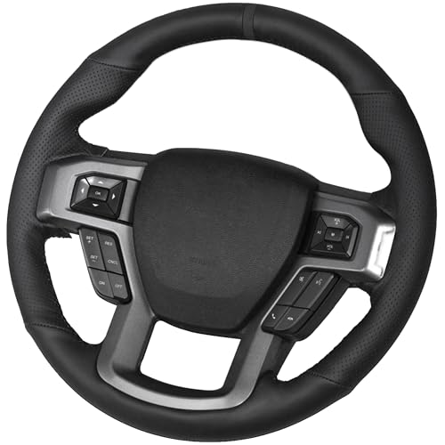 Belinous Leather Steering Wheel Cover Lace Up, Hand-Stitch on Wrap, Steering Wrap Compatible with Ford 2016 2017 2018 2019 F150 Raptor (Black) - color: Black, size: Type A4