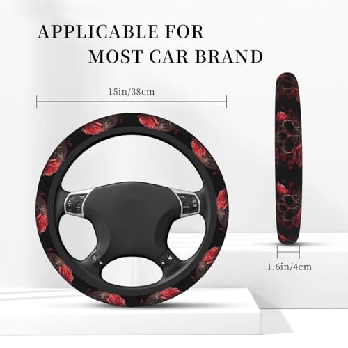 Gothic Rose Blood Skull Universal Steering Wheel Covers, Cute Car Accessories for Women Girls Car Truck - color: Gothic Rose Blood Skull