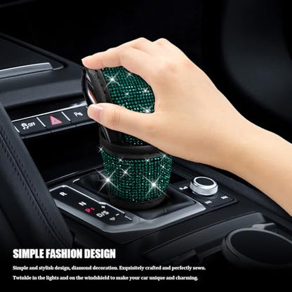 Bling Auto Gear Shift Knob Cover, Car Shifter Cover, Sparkly Crystal Rhinestones Gear Shift Knob Cover for Women Girls, PU Leather Shift Gear Cover with Bling Accessories Fit Cars (Green) - color: Green