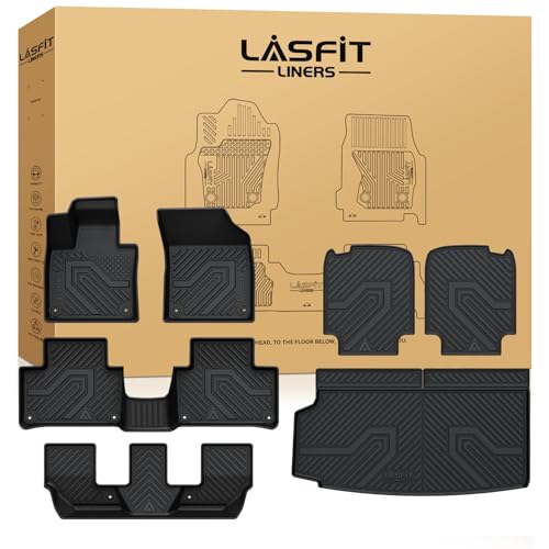 LASFIT Floor Mats & Cargo Mat & Backrest Mats for Volvo XC90 2016-2026 (Only for 7 Seats &T8 PHEV) All Weather TPE Mats Custom Fit Floor Liner for XC90 1st&2nd&3rd Row Car Mats & Cargo Liner, Black - size: 2016-2026|For Volvo XC90|Floor&Trunk Mats