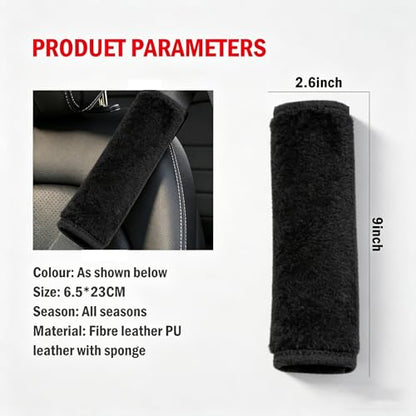 Soft Fuzzy Plush Seat Belt Covers - 2 Pack, Seat Belt Pads to Neck & Shoulder Comfort from Rubbing & Irritation, Universal Fit for Car, Truck, SUV, Airplane, Backpack Straps - color: J-001-Black
