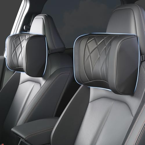 Car Headrest Pillow U-Shaped, Memory Foam Head Neck Support Cushion for Driving, Leather Head Rest Travel Pillows for Sleeping, Breathable Removable Cover, Black, 2 Pack - color: Black, size: 2 Pack