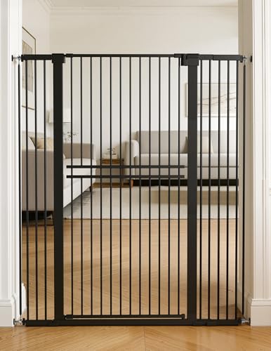 No Pawblems 55" Extra Tall Pet Gate for Cat/Dog, 31.5-48" Wide Auto Close Tall Cat Gate with 25.6" Wide Walk-Thru Door Opening, 1.37" Ultra Narrow Spacing, NO Drilling Pressure Mounted, Black - color: Black - S10, size: 55" Tall, 31.5-48" Wide