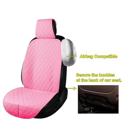 2PCS Linen Front Seat Covers for Cars Sideless Seat Covers Breathable Cloth Fabric Car Seat Protector Universal Fit Most Automotive, SUV, Trucks, Van(Pink) - color: LINEN PINK