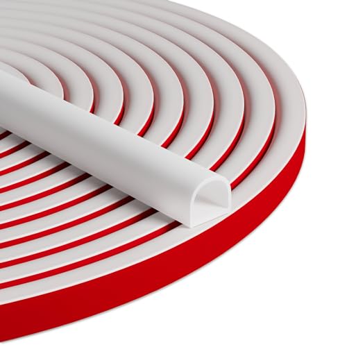 20FT Weather Stripping Door Seal, Self-Adhesive Silicone D-Shaped Seal Strip for Door Frame & Window Gaps, Soundproof Insulation Gap Filler - color: White, size: L (9/16"W × 15/32"T) 20FT