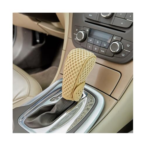 Car Gear Shift Knob Cover, Breathable Automotive Shift Knob Gear Handle Stick Protector Cover, Anti-Slip Anti-Scratch Auto Stick Shift Cover, Universal Car Accessories (Beige, Stick-on) - color: Beige, size: Stick-on