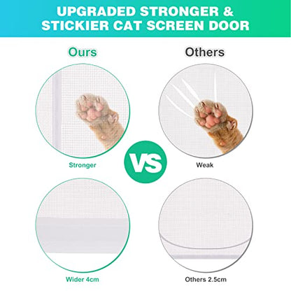 Reinforced Cat Screen Door, 35.5X82” Heavy Duty Pets Proof Screen Door with Bilateral Zipper, Prevent Dogs Cats Running Out from Home, Bedroom, Living Room, Kitchen Patio Doo