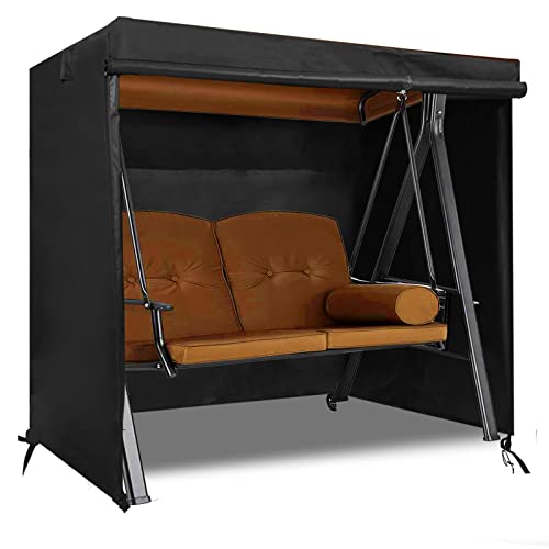 2 Seater Patio Swing Cover Outdoor Swing Chair Cover Hammock Glider Cover Durable Waterproof Dustproof Windproof All Weather Protector(65 * 50 * 66inch) Black - color: Black, size: 65L x 50W x 66H inch