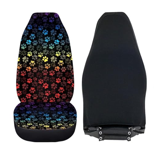 Dreaweet Rainbow Dog Paw Car Seat Covers for Women Universal Car Seat Cover Set of 2 Car Seat Protector Soft Elastic Front Seat Covers for Cars SUV Trucks Van - color: Rainbow Dog Paw