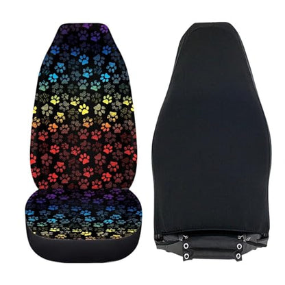 Dreaweet Rainbow Dog Paw Car Seat Covers for Women Universal Car Seat Cover Set of 2 Car Seat Protector Soft Elastic Front Seat Covers for Cars SUV Trucks Van - color: Rainbow Dog Paw