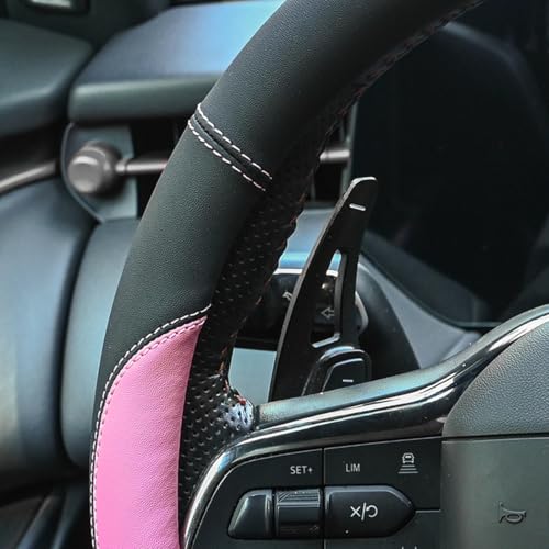 Valleycomfy Microfiber Leather Steering Wheel Cover Large-Size for F150 F250 F350 Ram 4Runner Tacoma Tundra Range Rover Model S X with 15 1/2 inches-16 inches Outer Diameter Pink - color: Pink, size: Large Size[15.5"-16"]