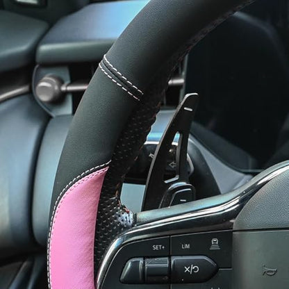 Valleycomfy Microfiber Leather Steering Wheel Cover Universal 15 inch(Pink) - color: Pink, size: Medium(Standard) Size[14.5"-15"]