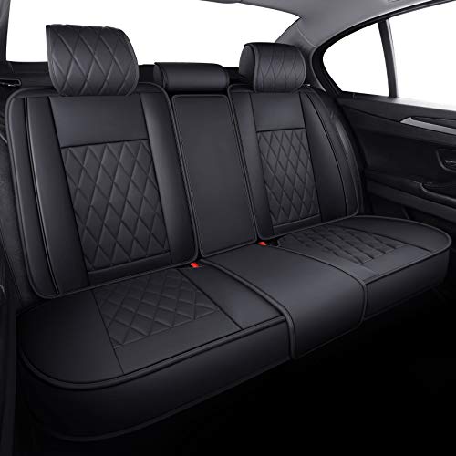 Aierxuan Rear Back Seat Covers Waterproof Leather Universal Fit Compatible with Honda Toyota Ford Kia Hyundai Jeep VW Audi Benz Chevy Nissan, Split Bench 60/40 or 50/50 (Rear Seat/Black) - color: Rear Seat/Black