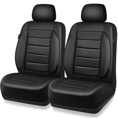 CAR PASS Faux Leather Car Seat Covers Front Seats Only, 3D Foam Support Car Seat Covers, Universal fit for Trucks Vans SUVs Sedans Automotive Comfortable, Airbag Compatible 2 Pieces Front Solid Black - color: Black Front