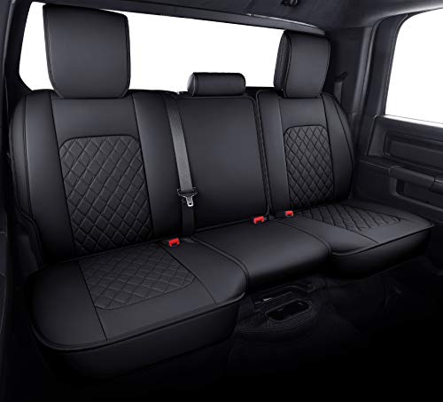 Aierxuan Dodge Ram Back Seat Covers Waterproof Leather Custom Fit 2009-2026 1500, 2010-2026 2500/3500 Crew Quad Regular Cab Pickup Cushions Compatible with Split Bench 40/60(Rear Seat/Black) - color: Rear Seat/Black