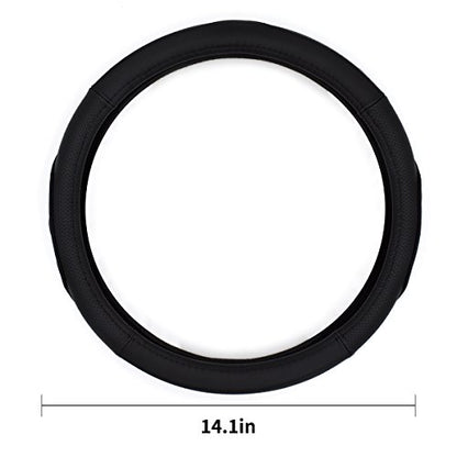QianBao Genuine Leather Car Steering Wheel Cover Black for 13.5 to 14.2 inches Steering Wheels, Sweat Absorbent (Black) - color: Black Line