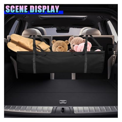 Hanging Car Trunk Organizer, Large Capacity Backseat Storage Bag, Waterproof 1680D Oxford Cargo Organizer with Adjustable Straps, Collapsible Car Storage for SUV Truck MPV (Black)