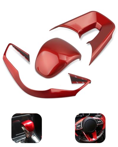 Steering Wheel Gear Shift Cover Fit for Kia Forte Cerato K3 2019 2020 2021 2022 2023 2024, Red ABS Interior Decoration
