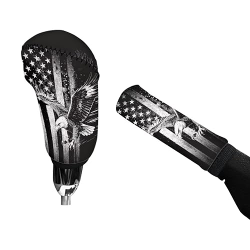 Horeset American Flag Eagle Camouflage Car Gear Shift Knob and Hand Brake Covers, Gear Shift Knob Cover Cars Protect Accessories, Auto Hand Brake Comfortable Handle Grip Cover - color: American Flag Eagle Camouflage