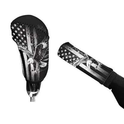 Horeset American Flag Eagle Camouflage Car Gear Shift Knob and Hand Brake Covers, Gear Shift Knob Cover Cars Protect Accessories, Auto Hand Brake Comfortable Handle Grip Cover - color: American Flag Eagle Camouflage