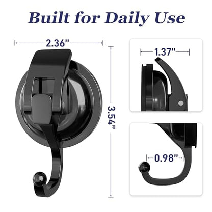 Heavy Duty Vacuum Suction Cup Hooks, Matte Black Plated Polished Super Suction for Kitchen Bathroom, 2 Pack