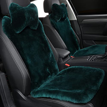 OGLAND Fluffy Fuzzy Fur Sheepskin Universal Car Seat Covers for Auto Cozy Seat Cushion Auto Accessories, 1 Front Seat (3 Pack Front, Alpine Green) - color: Alpine Green