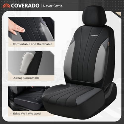 Coverado Automotive Seat Cover Full Set, Front and Rear Seat Covers, Waterproof Leather Seat Covers 5 Seats, Luxury Car Seat Protectors Universal Fit for Most Vehicles, SUV, Truck, Sedan - color: B-Gray&Black