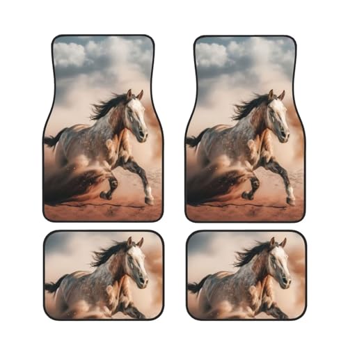 Cool Horse Print Auto Carpet Car Floor Mats for SUV Truck Van Sedans Non-Slip All Weather Auto Foot Pads Galloping Horse Animal Car Automotive Accessories, Brown - color: Horse