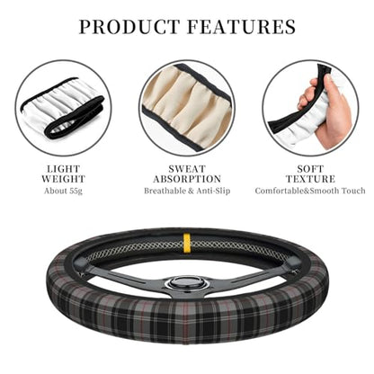 Thickened Elastic Steering Wheel Cover, Gray Plaid Clan Moffat Tartan Ultra, Soft, Breathable, Fit for Cars, SUVs, Trucks, Stylish Comfortable Grip - color: Gray Plaid Clan Moffat Tartan